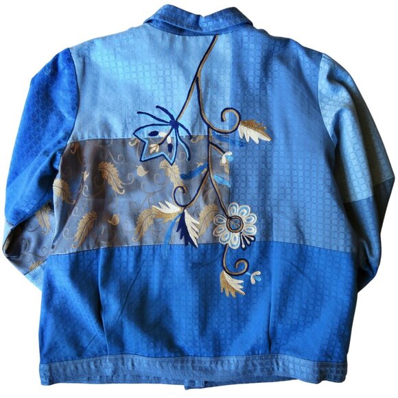 Indigo Moon Blue Embroidered Jacket Fully Lined Button Front Made in India Large - Picture 3 of 6